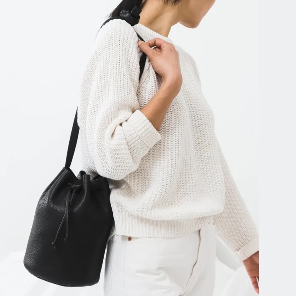 Baggu Black Leather Bucket Bag
